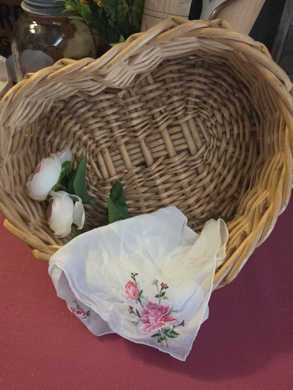 Vintage HEART Bread Basket Weaved 12x11x4 Tray Cottagecore Grannycore - Heart